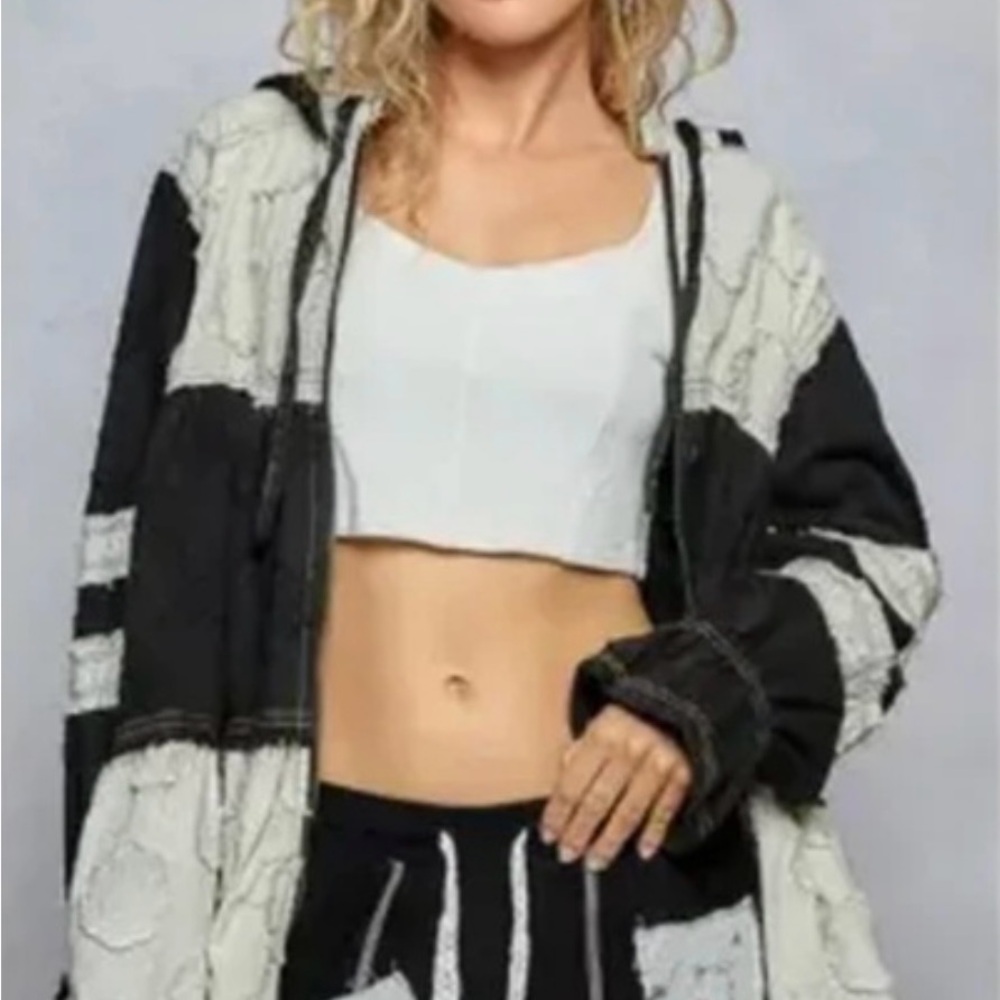 Pol Moonwake Hollow Boho Patchwork Hooded Jacket … - image 2